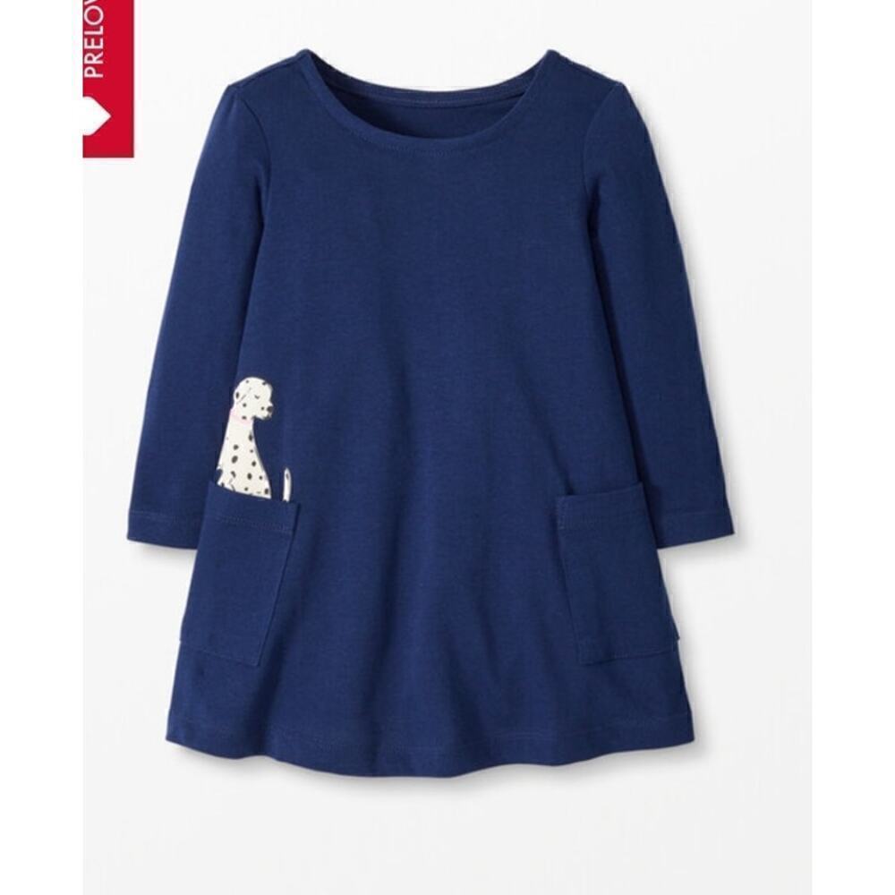 Hanna Andersson Pocket Art Dog Dress Navy Blue Size 5